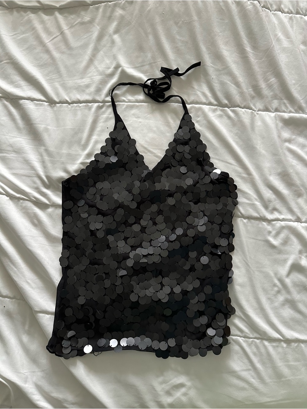 Black Sequin Halter Cami Top